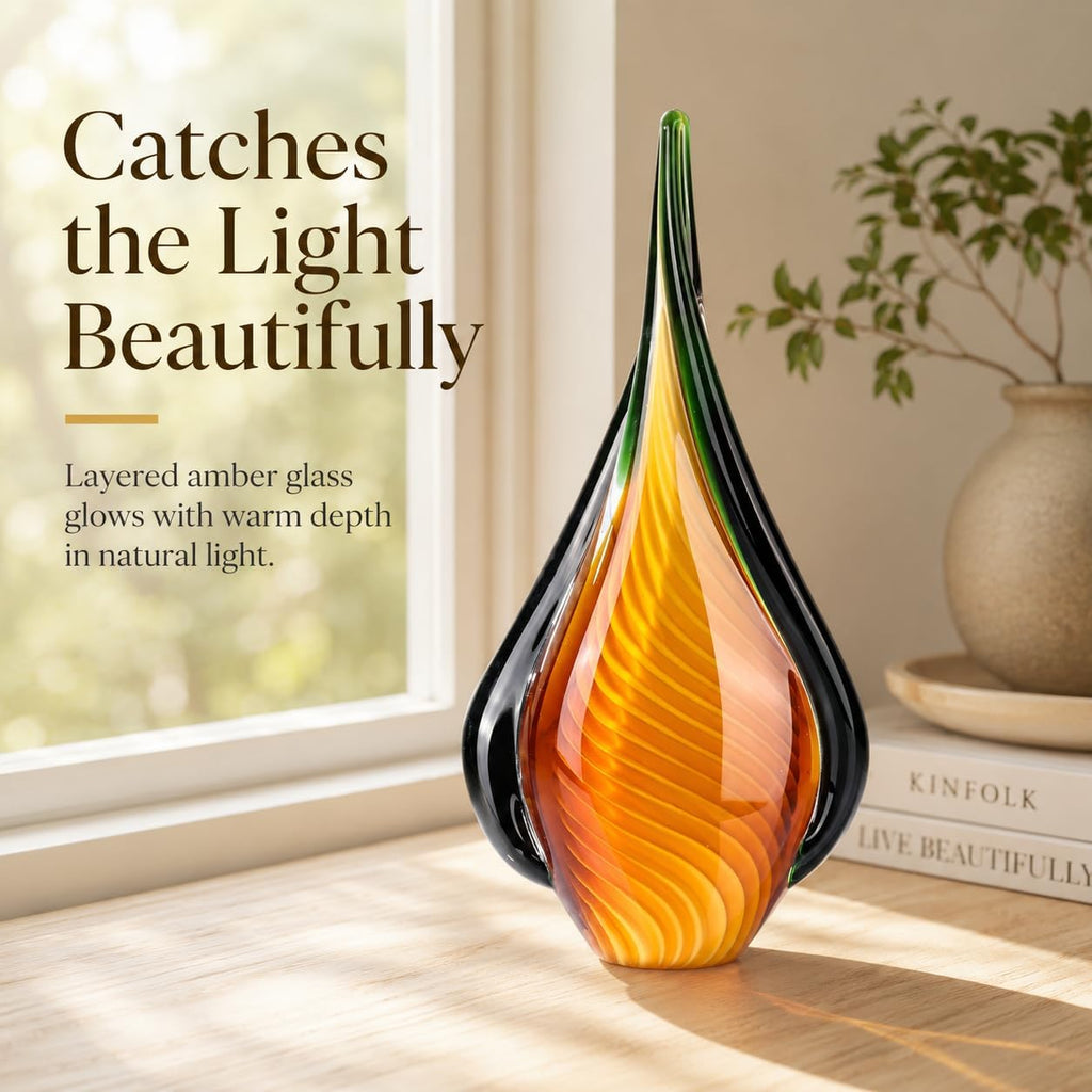 9" Tall Hand Blown Glass Sculpture,Drop Glass Paperweight Desk,Modern Art Figurines,Mediterranean Beach House