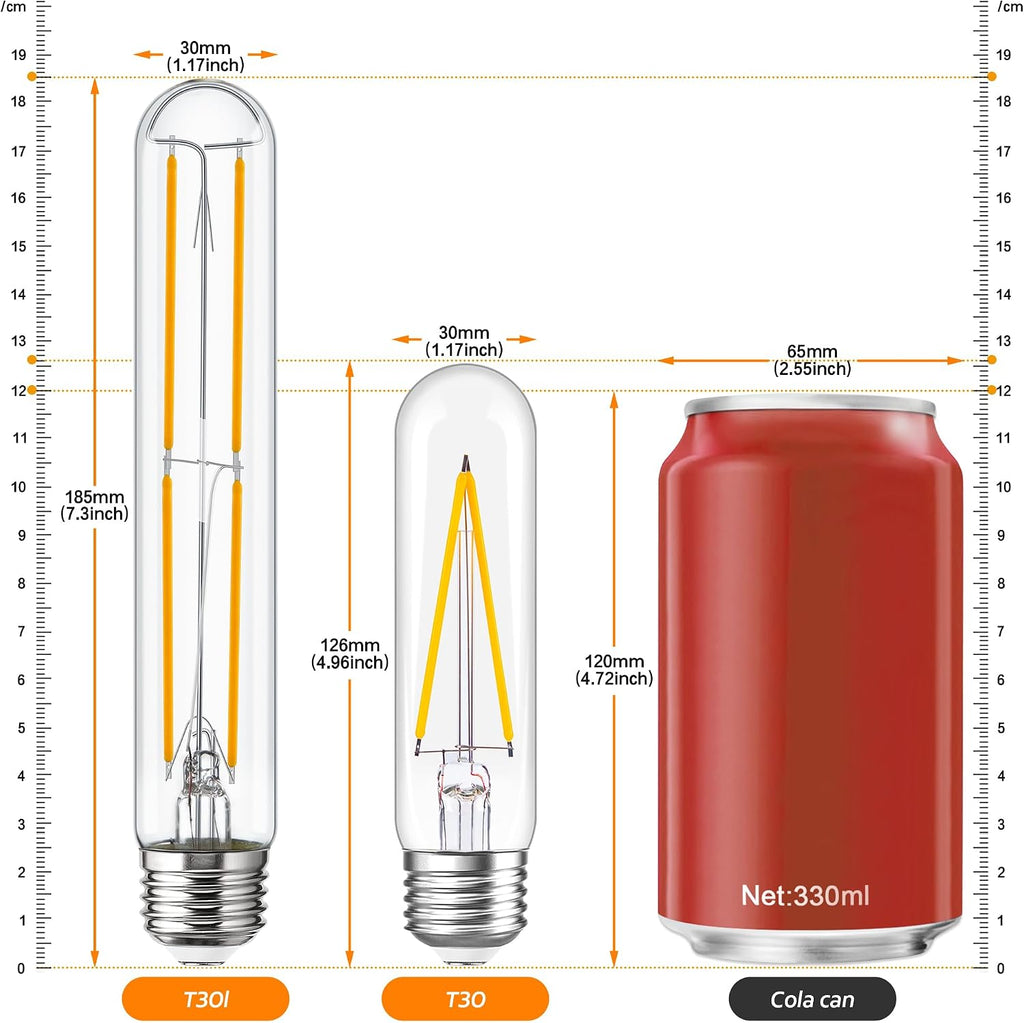 Tubular Light Bulb 7.3 Inch Dimmable T10 LED Bulb E26 6W 60 Watts