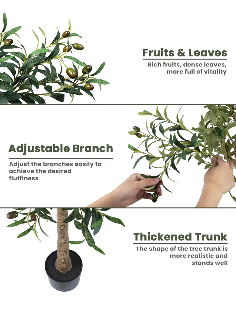 5FT Artificial Olive Tree - Realistic Faux Silk Plant with Thick Trunk, Fluffy Branches, Dense Leaves & Plump Fruits