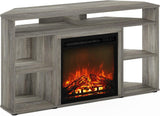 Corner Fireplace TV Stand for TVs up to 55 Inches, Electric Fireplace Entertainment Center with Storage, Grey Finish