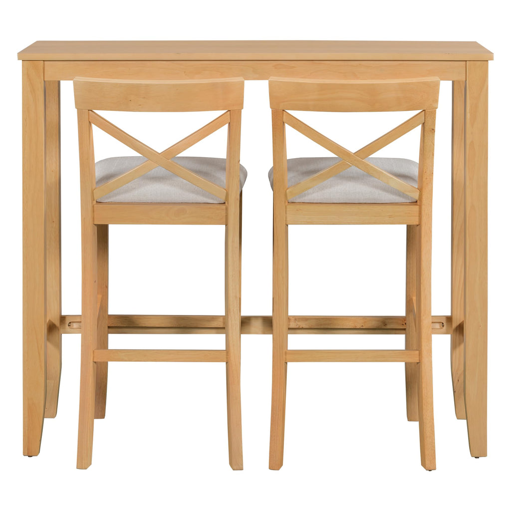 3 Piece Pub Table and Chair Set, Small Wood Counter Height Bar Table Set for 2, Breakfast Nook Table Set, 3 Piece