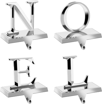 Set of 4 Christmas Stocking Holders Noel Metal Stocking Hangers Mantel Hook Hangers Fireplace Stocking Hooks for