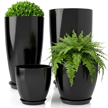 24/21/12/10" H Large Plastic Planters with Drainage Hole and Saucer -Set of 4 Tall Plant Pots for Indoor & Outdoor