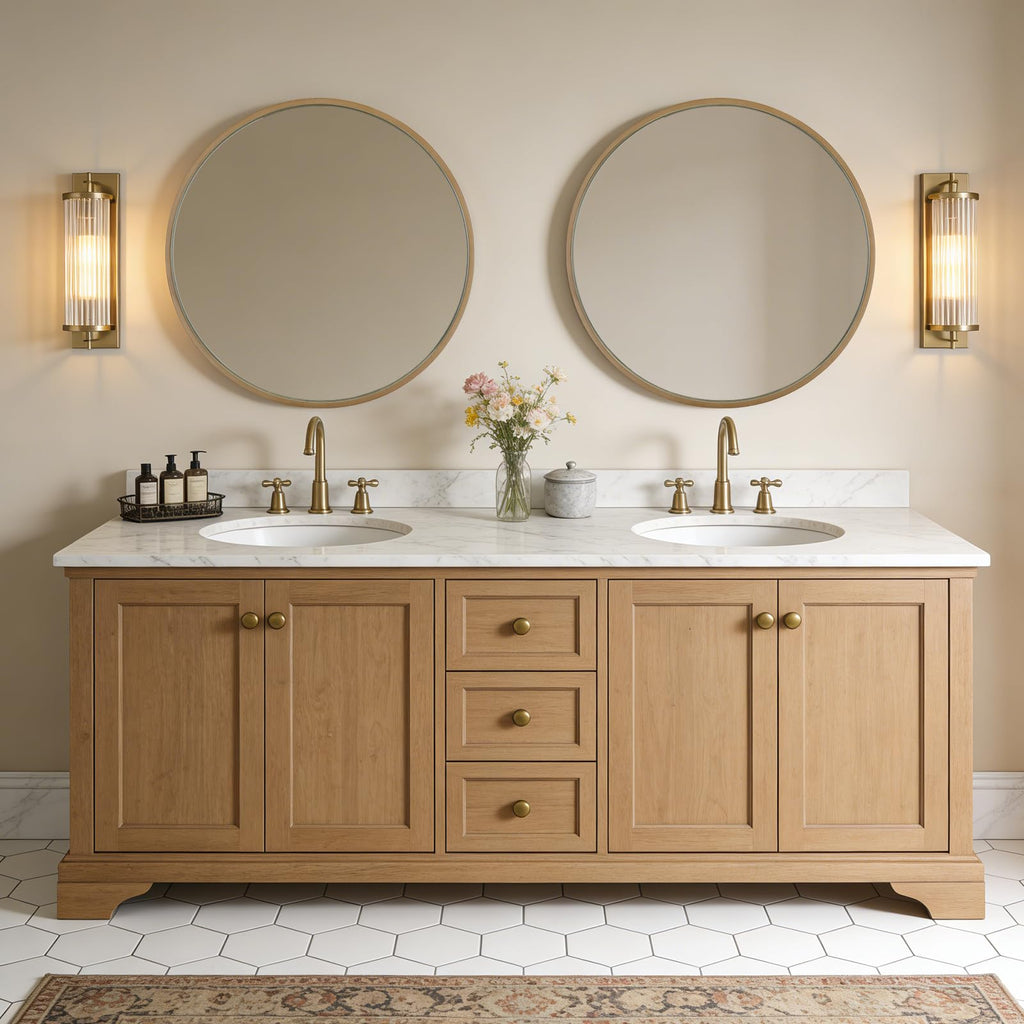 Round Mirror with Wood Frame, 28" Circle Modern Decoration Large Home Decor Mirror Living Room Bedroom Entryway (28"