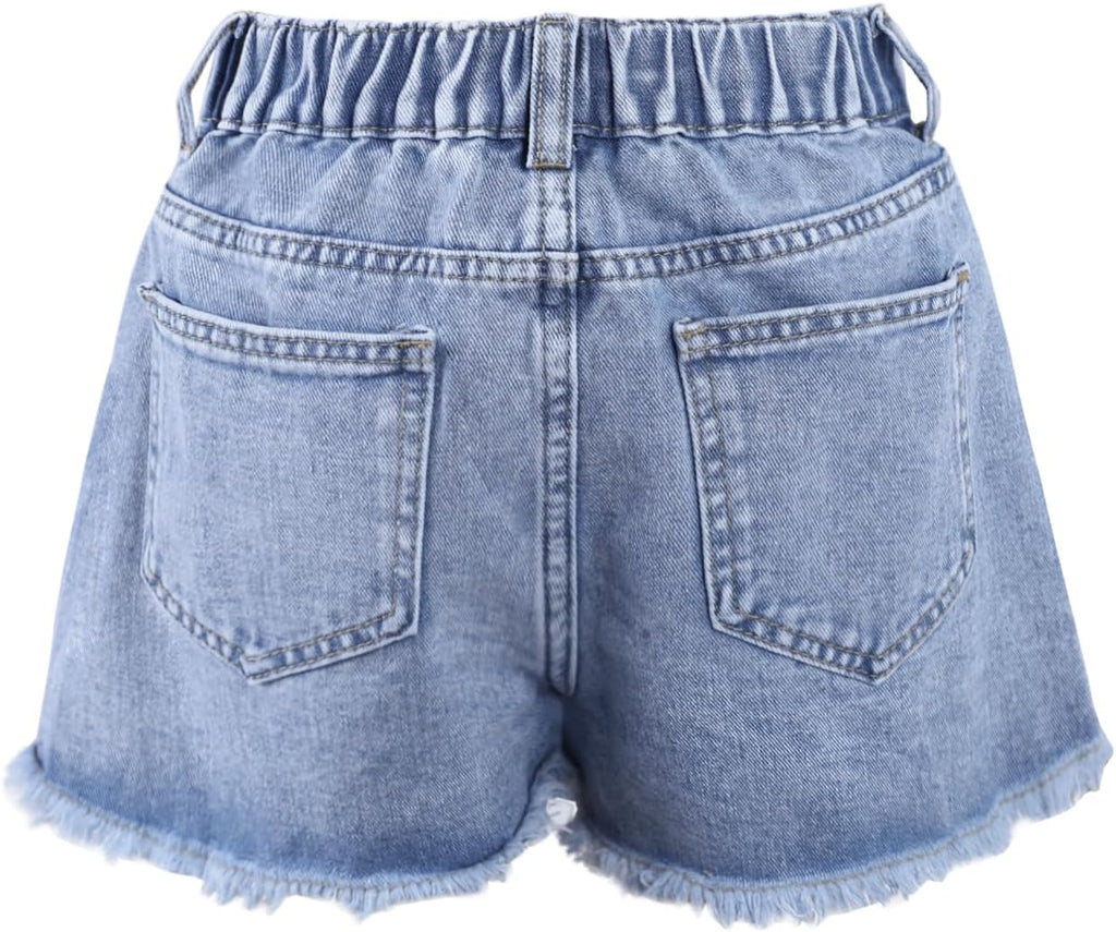 Girls Jean Shorts Pearl Bow Ripped Denim Shorts