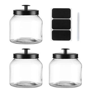 Glass Cookie Jar Food Container with Airtight Black Metal Lid, Medium, 3PCS