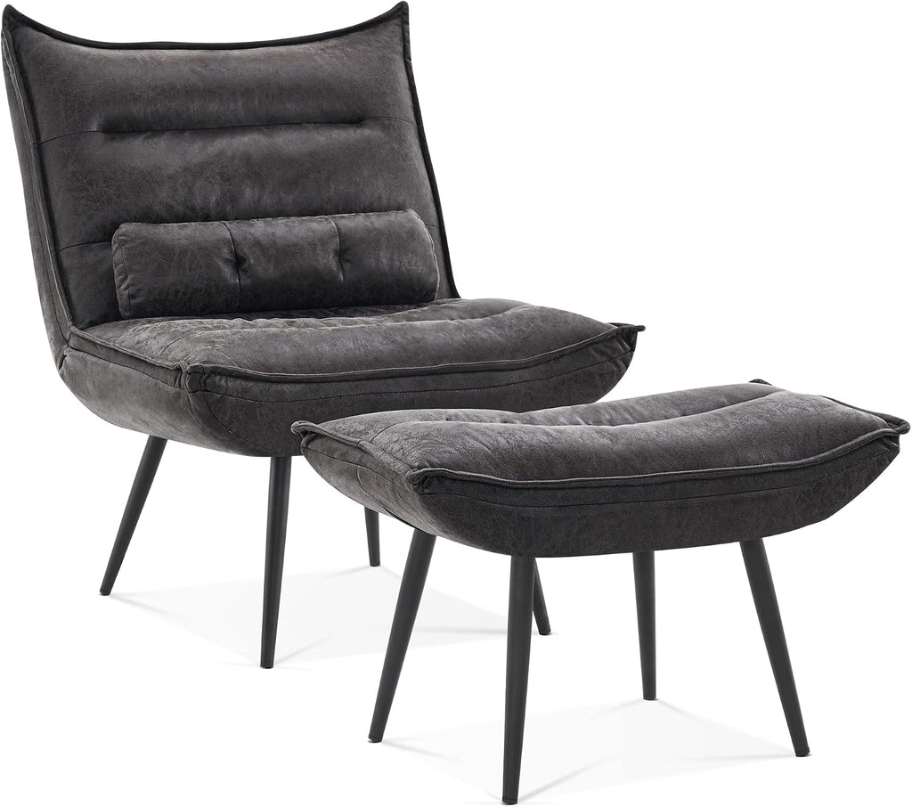 Wingback Accent Chair with Ottoman, Modern Bronzing Fabric Upholstered Club Chair for Small Space, Living Room 4400