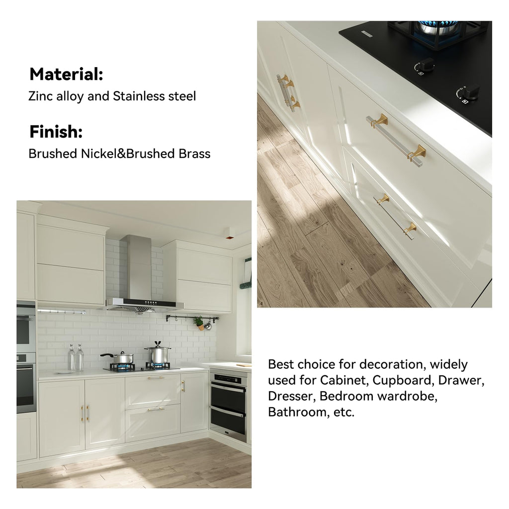 10 Pack 3 Inch Brushed Nickel and Gold Cabinet Pulls