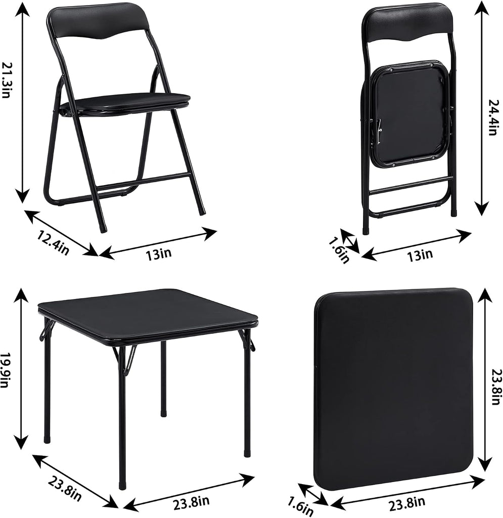 Kids Folding Activity Table and Chairs 5 Piece Set, Portable, with Ultra Soft Padded Cushion, Classic Black