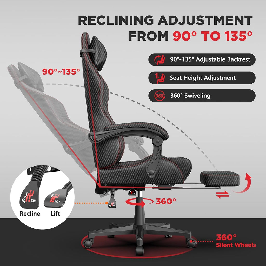 Vintage PU Leather Gaming Chair, Ergonomic Reclining Racing Gamer Chair with Massage Lumbar Support, High Back