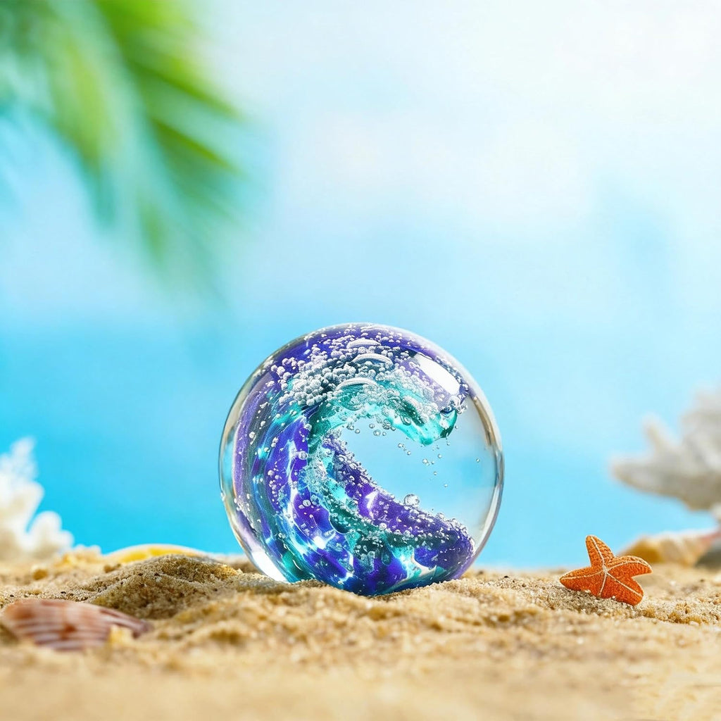 2.36'' Hand Blown Glass Ocean Waves Ball Figurine