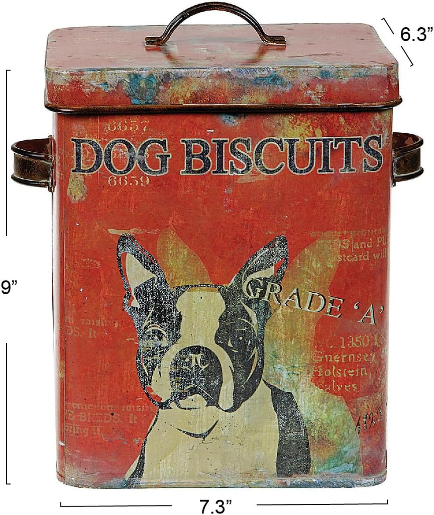 Vintage Tin Dog Biscuit Container with Boston Terrier