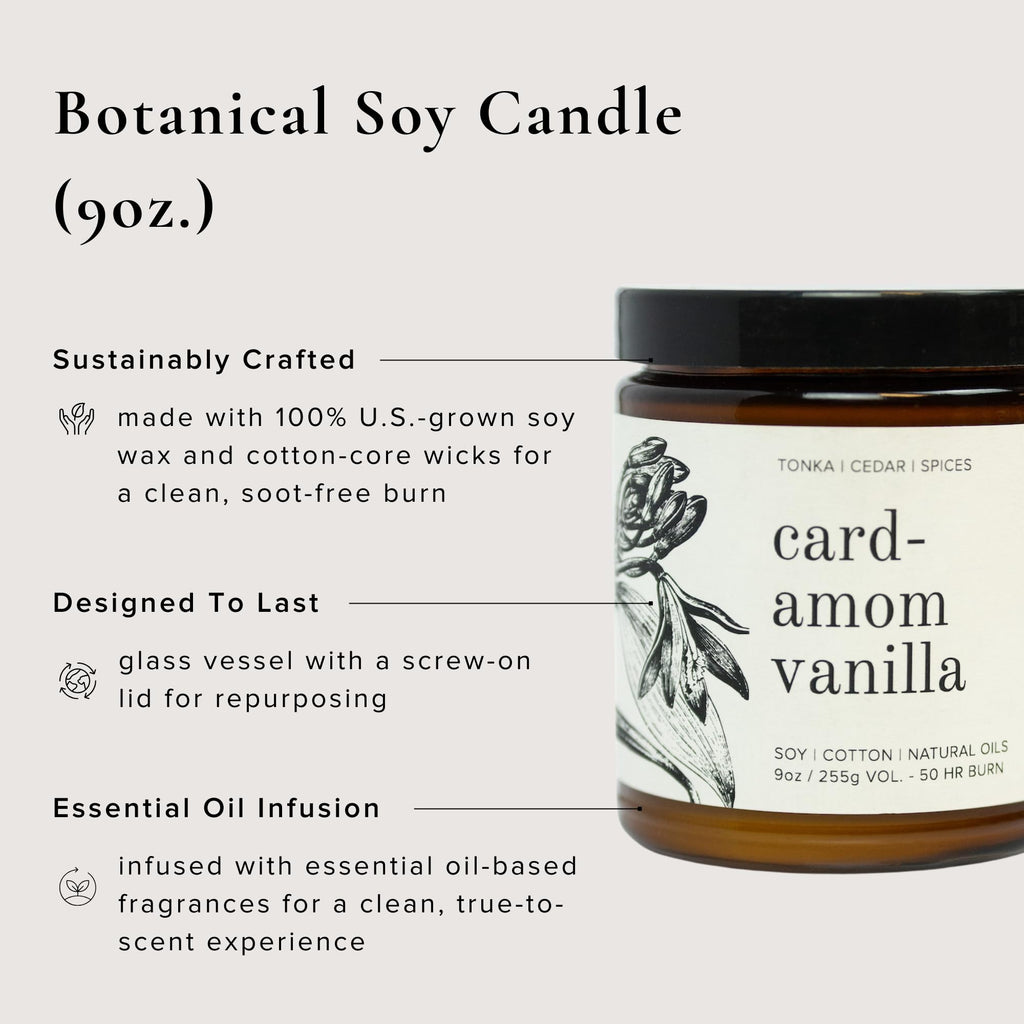 Top Cardamom Vanilla Soy Candle, Tonka Cedar Spices, 9 oz