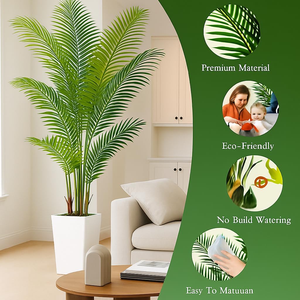 7FT Artificial Palm Tree, Tall Artificial Tree Plants with Fake Plants, Large Faux Plants Indoor with Lifelike Leaves