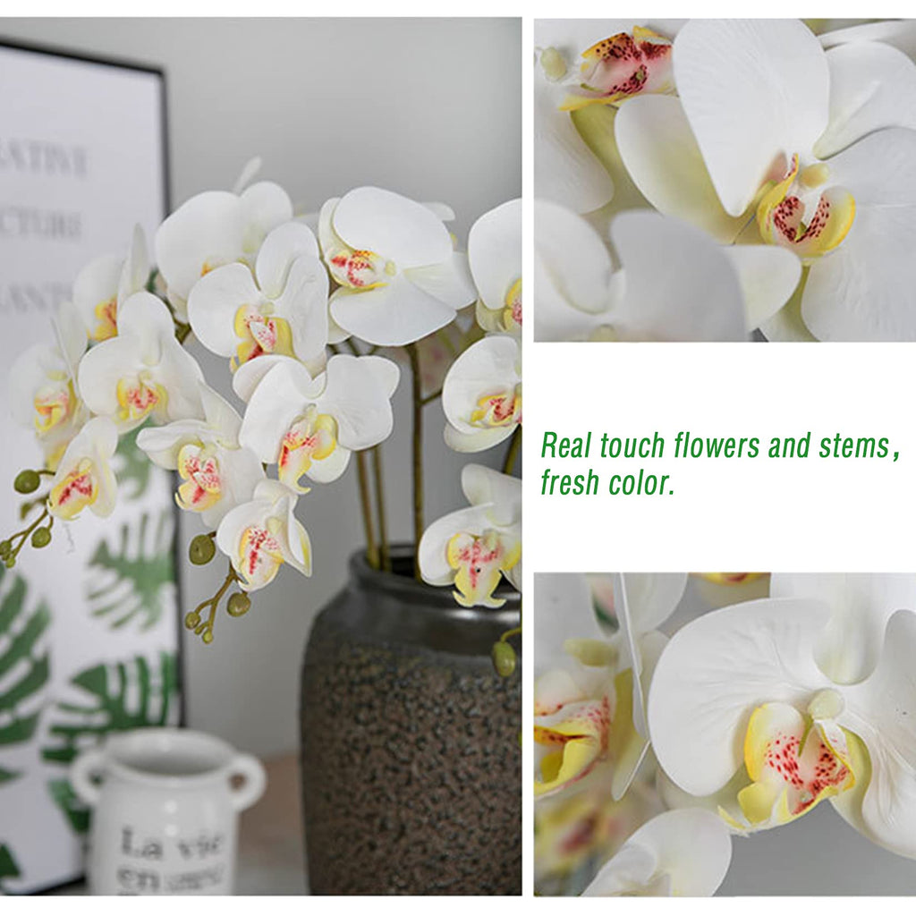 5 Pcs Artificial Phalaenopsis Flowers and 4 Bundles Leaves, Artificial Orchid Flowers with 4 Bundles Leaves Stem