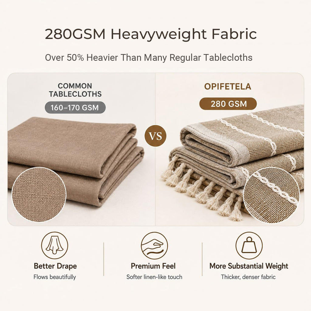 Waterproof Outdoor Rectangular Tablecloth, Khaki Stripe, 55 x 120 Inch