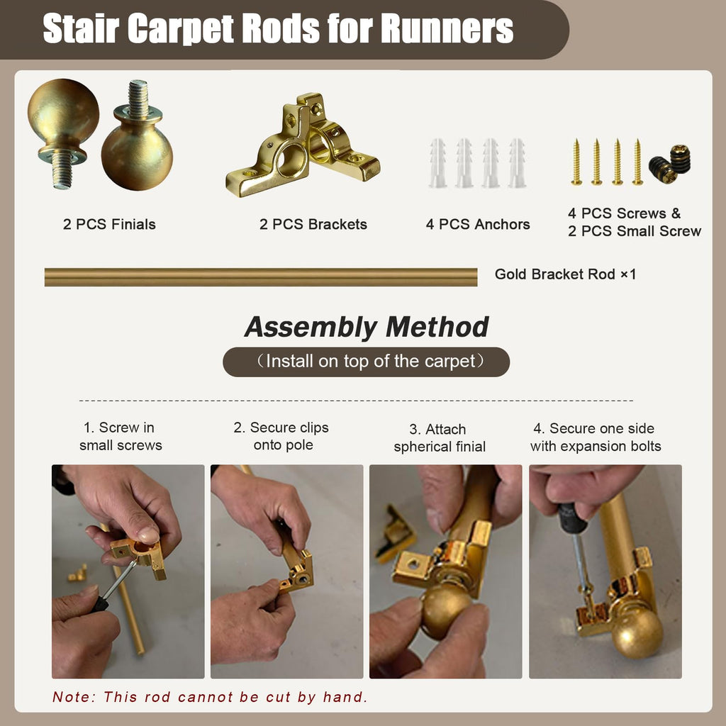 32" Stairs Carpet Rod for Runners of 16 pcs, for Carpets 0.5-0.75" Thick