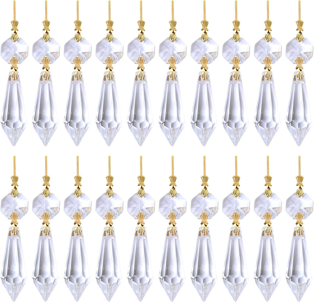 20 Pieces Replacement Clear Chandelier Icicle Crystal Prisms Octogan Crystal Bead for Lamp Decoration,38mm