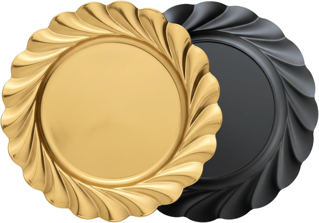 Gold Charger Plates, Swirl Wave Plate Chargers for Dinner Plate, Round Plastic Table Chargers - Set of 12
