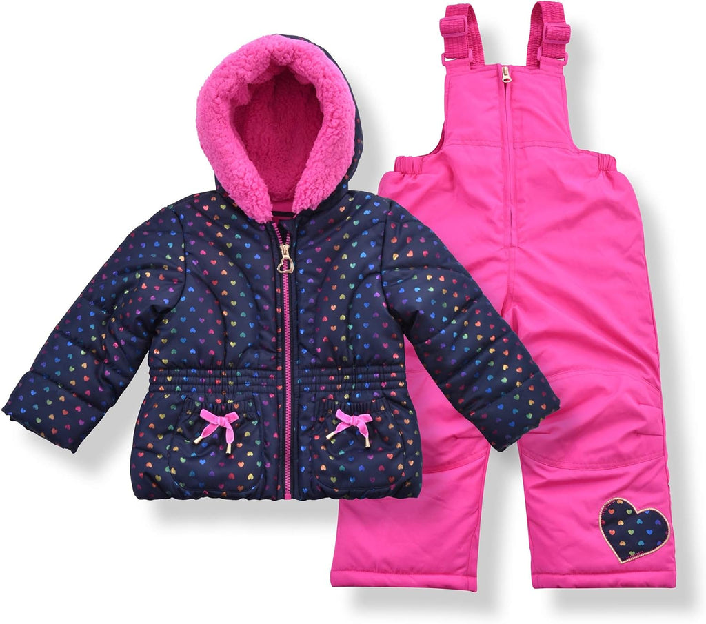 Girls' Bib Snow Pants and Ski Jacket Water-resistant Snowsuit for Kids Winter Jacket for Girls Hooded