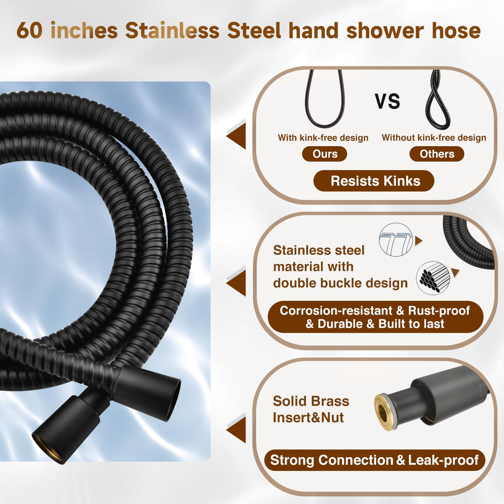 High Pressure Dual Shower Head Combo with Rainfall & Handheld, 4 Spray Settings, Tool-Free Installation, 60"