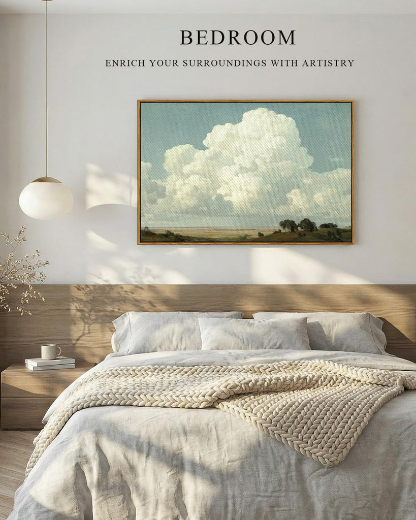 Large Vintage Framed Wall Art, Sky Cloud Canvas Painting, 24x36In