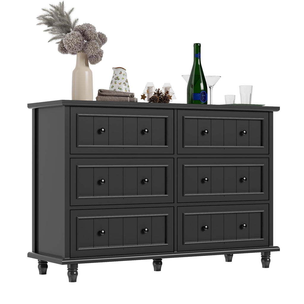 Black 6 Drawer, Vintage Chest of Drawers, 47.2'' Bedroom Cabinet