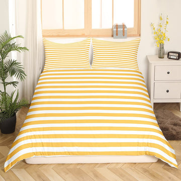 Yellow White Striped Duvet Cover Farmhouse Ticking Stripes Gothic Home Decor Comforter Cover Horizontal Stripes