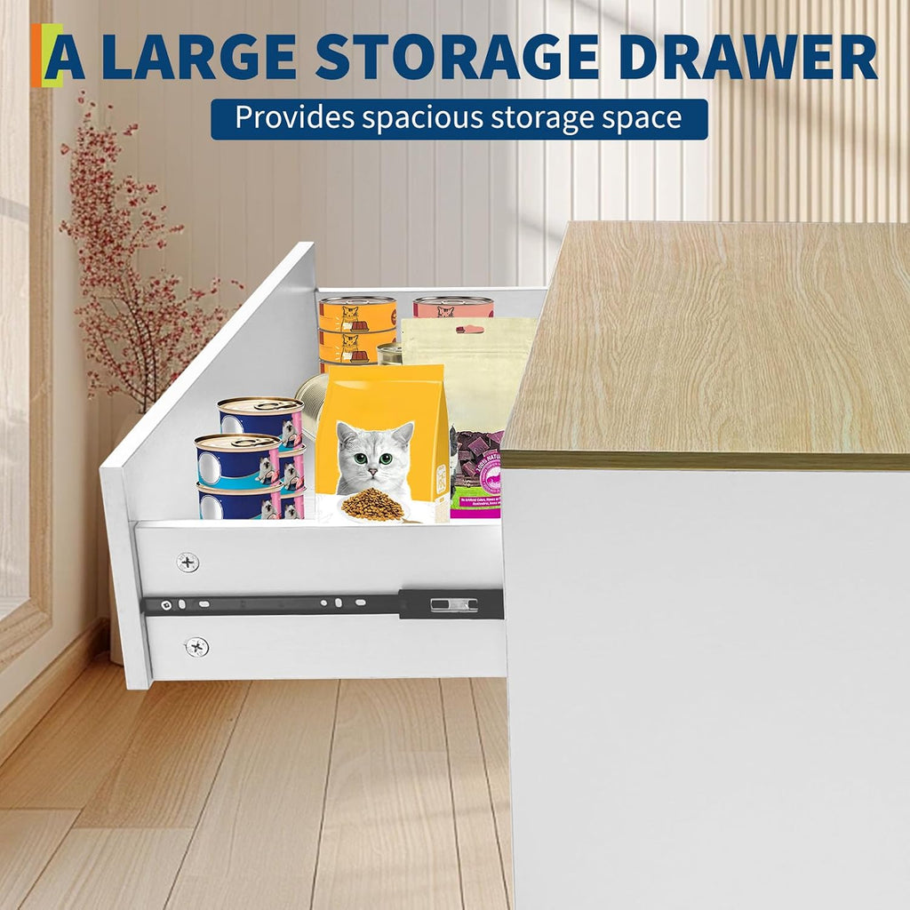 Cat Litter Box Enclosure with PE Rattan Decor Doors - Hidden Pet Storage Cabinet with Wood Feet & Scratching Pad