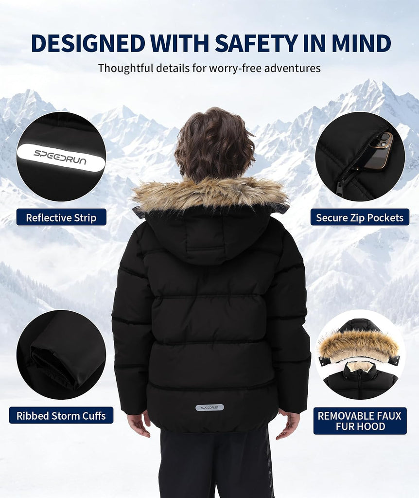 Boys Girls Winter Puffer Jacket Water Resistant Hooded Coat