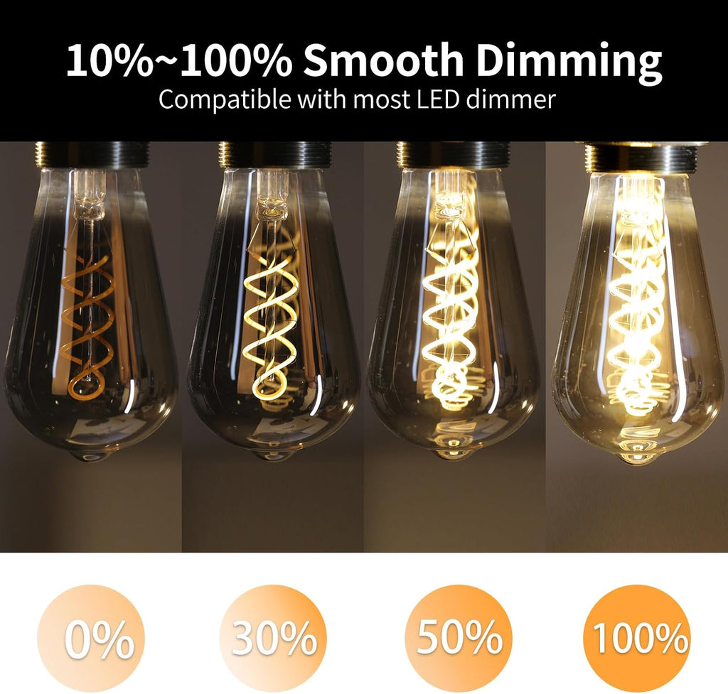 E26 ST64 Vintage Edison Light Bulbs, Smoky Grey Coated Glass, Dimmable, 4W(20W Equivalent) 150 Lumens, 2700K Soft