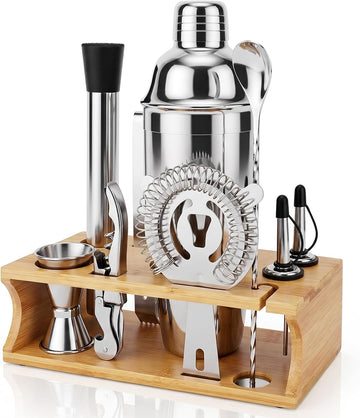 Stainless Steel Cocktail Shaker Set Bartender Kit with Stand - Set of 10