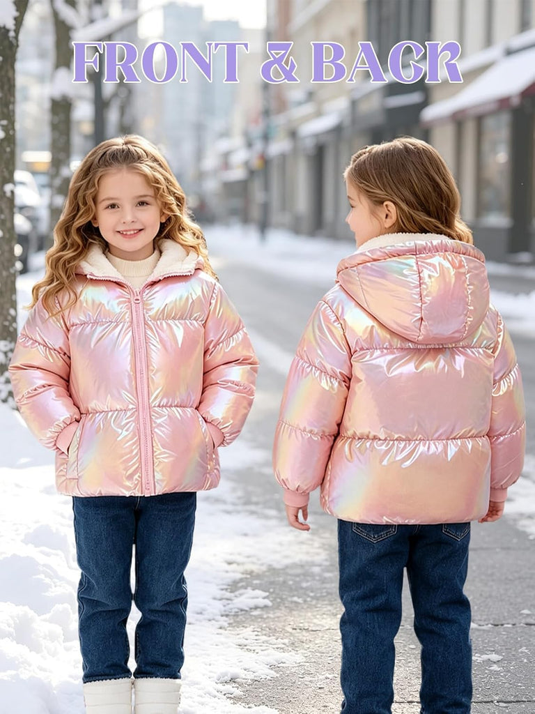 Baby Girls Winter Coat Laser Hooded Puffer Jacket