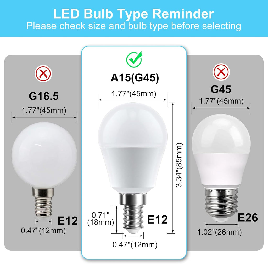 A15 LED Fan Bulbs, 5W, Daylight 5000K, E12 Candelabra Base, Pack of 6