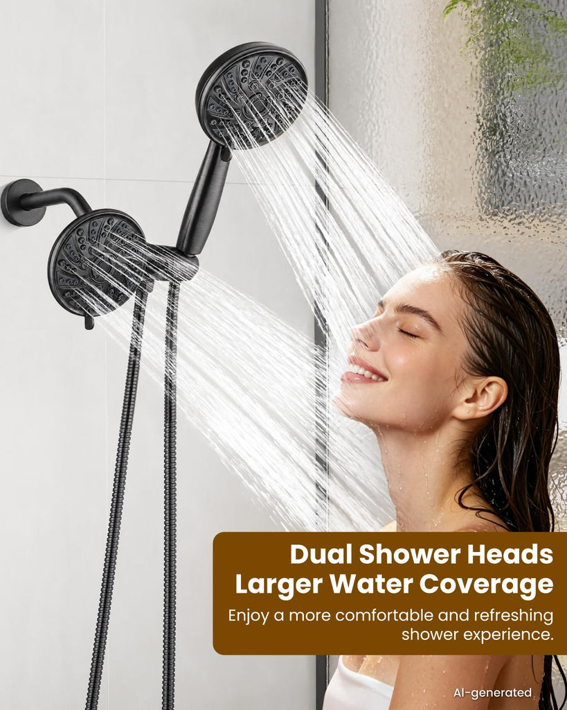 Dual Shower Head Kit with Valve 6 Mode Handheld Oil Rubbed Bronze