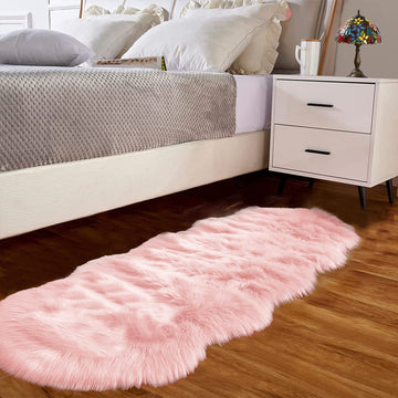 Pink Fur Rug Sheepskin Rug 2x6 Fluffy Runner Rug Dorm Fuzzy Furry Cute Shag Rug Decor Washable Sheepskin