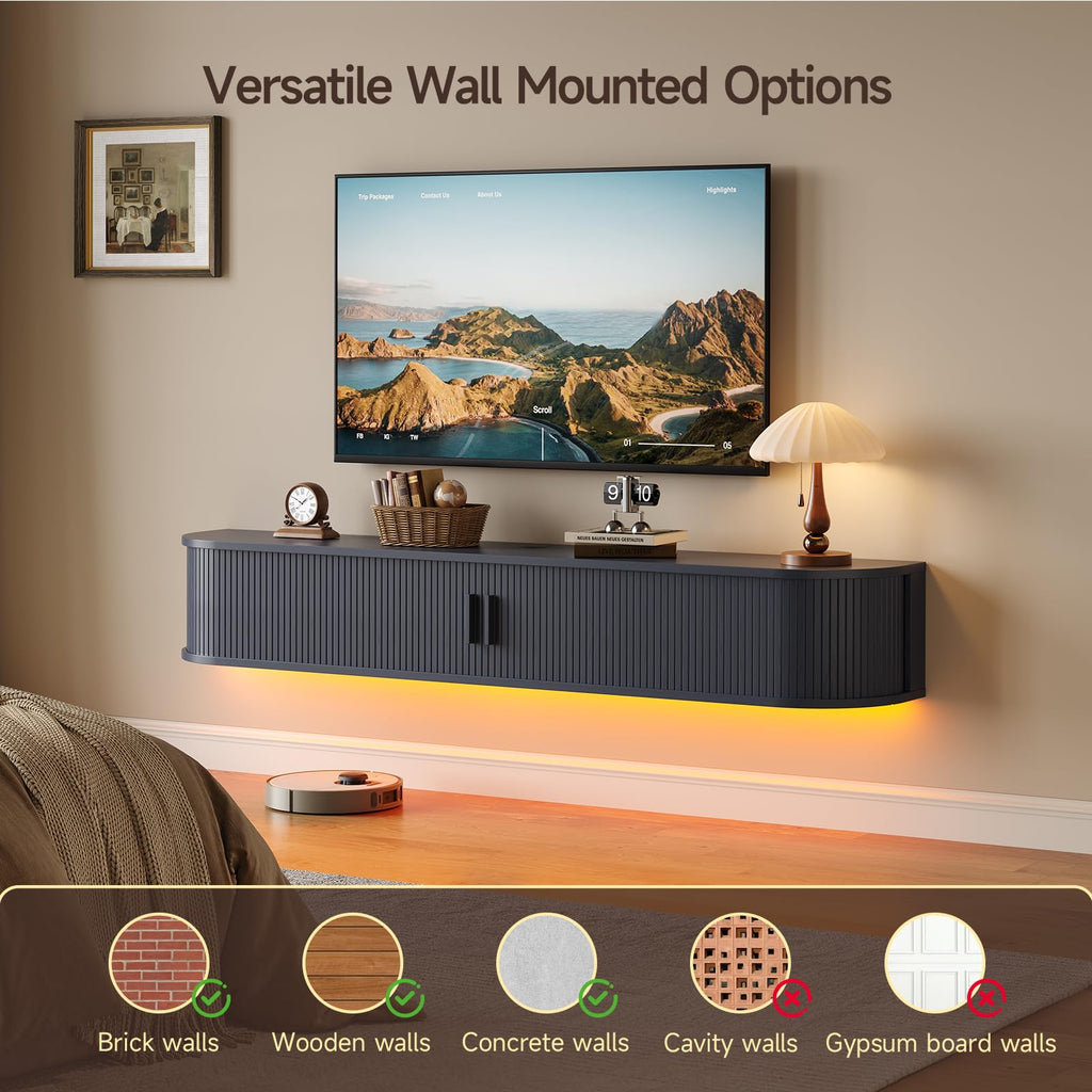 71" Floating TV Stand with Power Outlet for TVs up to 80", Blue