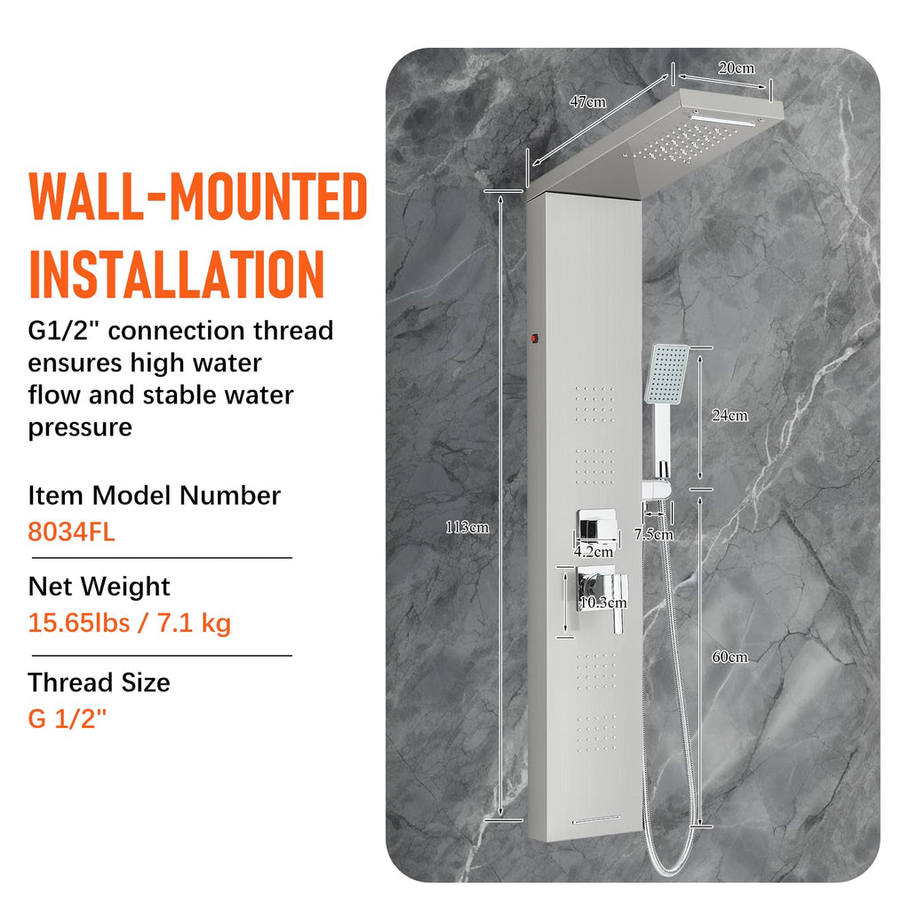FUZ Brushed Nickel Stainless Steel Shower Panel Tower System
