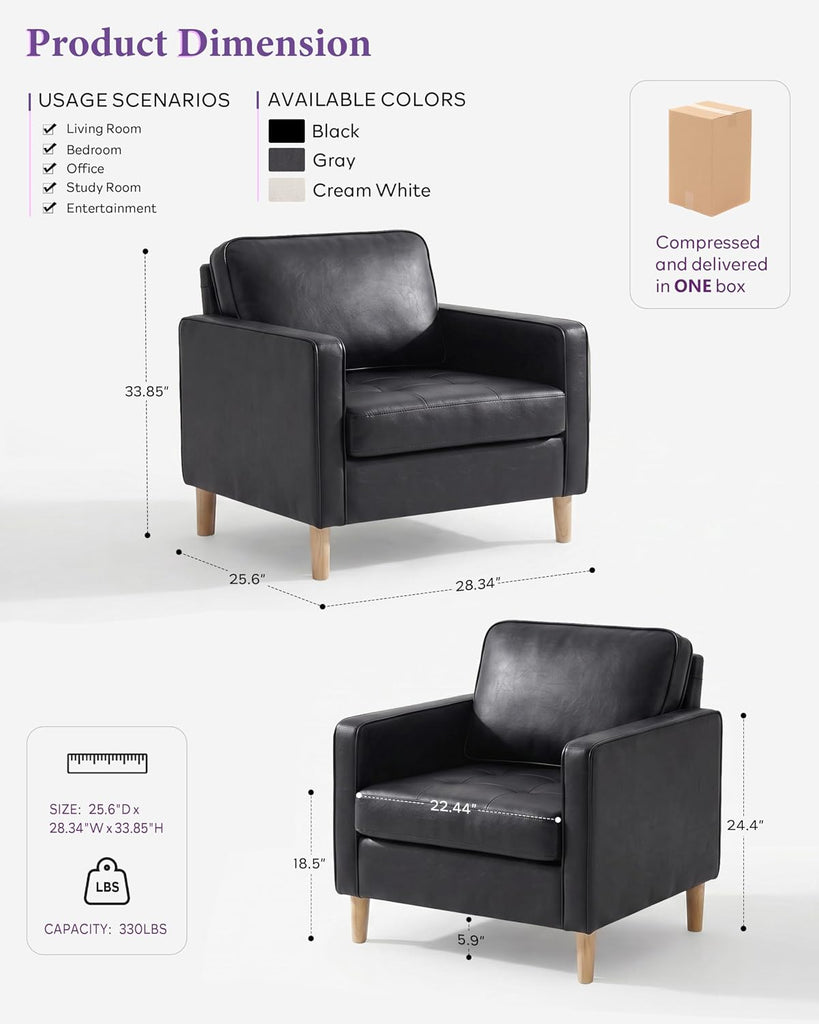 Black Faux Leather Accent Chairs, Armchair (Black, 2) - Set of 2