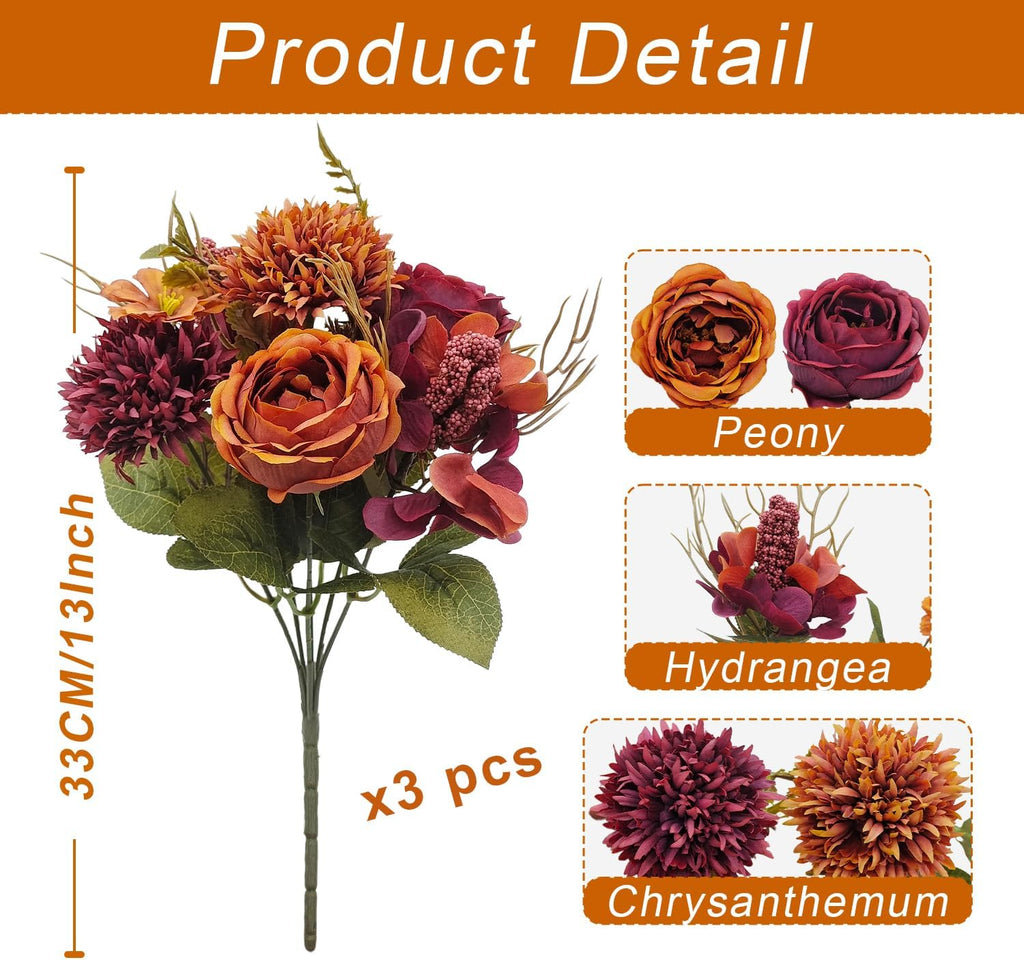 Bundles Large Artificial Fall Flowers Bouquet, Fall Floral Arrangements - Set of 3