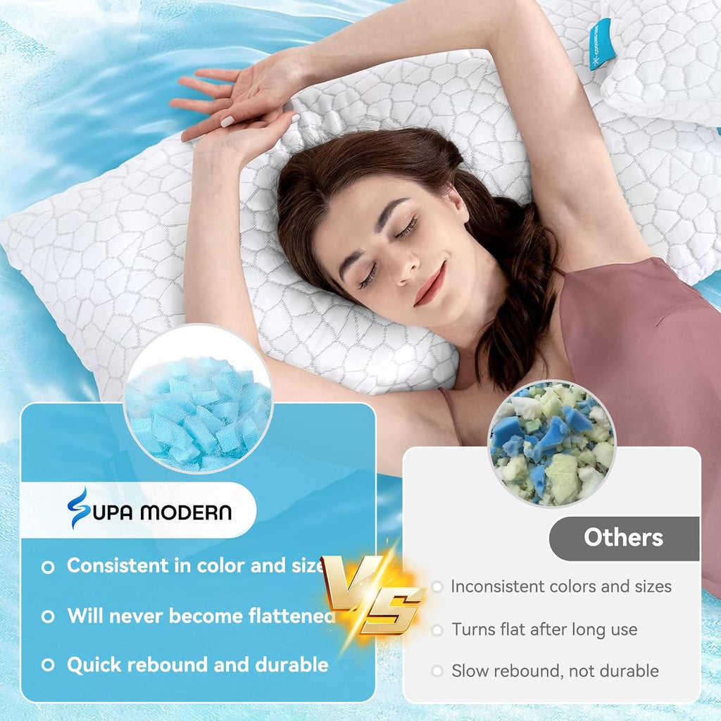 Cooling Pillows King Size Set of 2, CertiPUR-US Shredded Memory Foam Pillows,Soft Yet Supportive Pillow for Sleeping