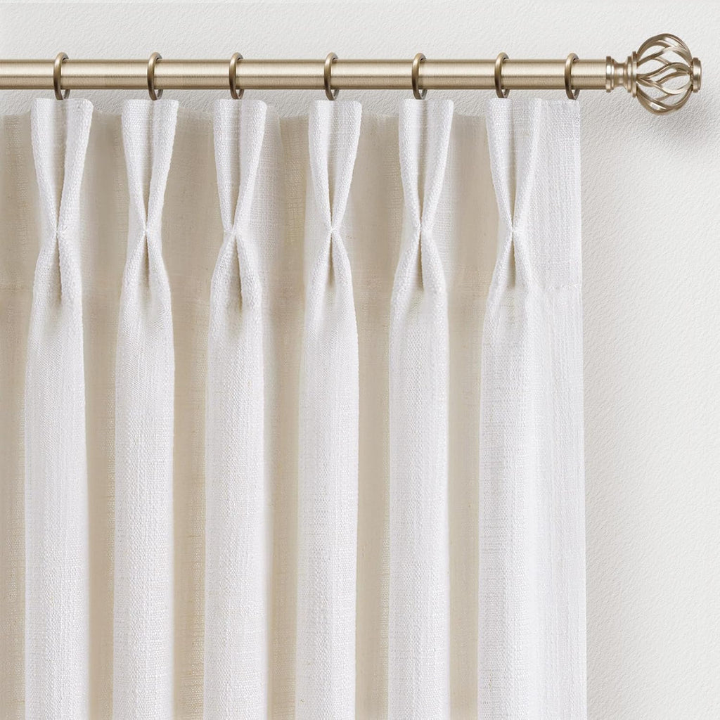 Memory Trained Pinch Pleated Curtains 90 Inches Long, Linen Curtains, 2 Panel Set Pinch Pleated Drapes with Hooks