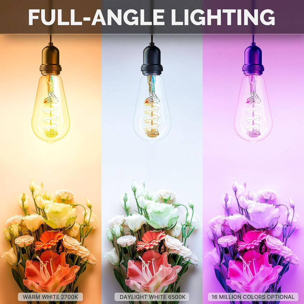 Smart WiFi Edison Light Bulb, ST64 LED Color Changing Dimmable, 2 Pack