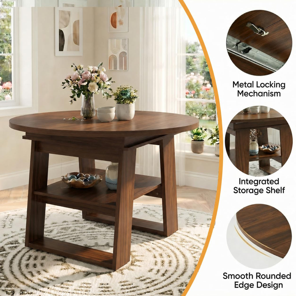 43.3"-59" Rustic Extendable Round Dining Table for 4-6, Walnut