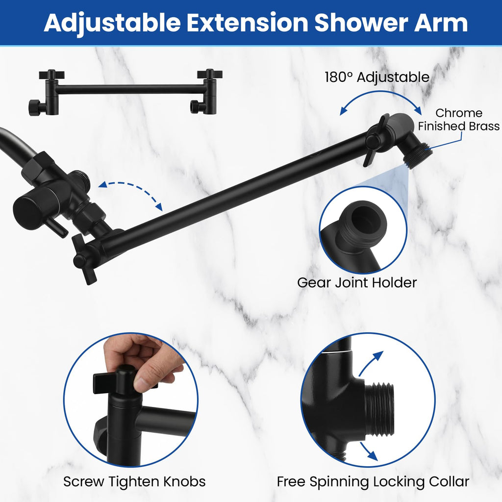 Shower Head, 12'' High Pressure Rainfall/Handheld Shower Combo, Matte Black
