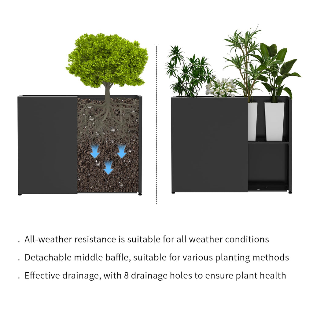 38" L x 10" W x 30" H Black Planter Box - Thickened Galvanized Steel with Weather-Resistant Coating, Heavy-Duty