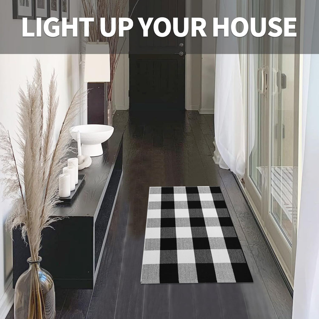 2x3 Buffalo Plaid Rug, Washable Outdoor Door Mat, Black White