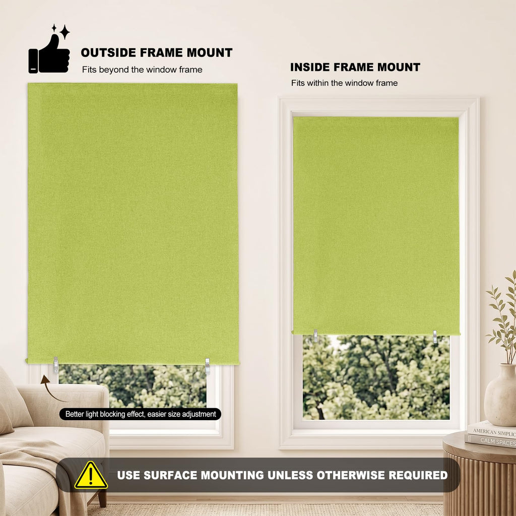 Wide 100% Blackout Roller Shades No Drill, Fruit Green