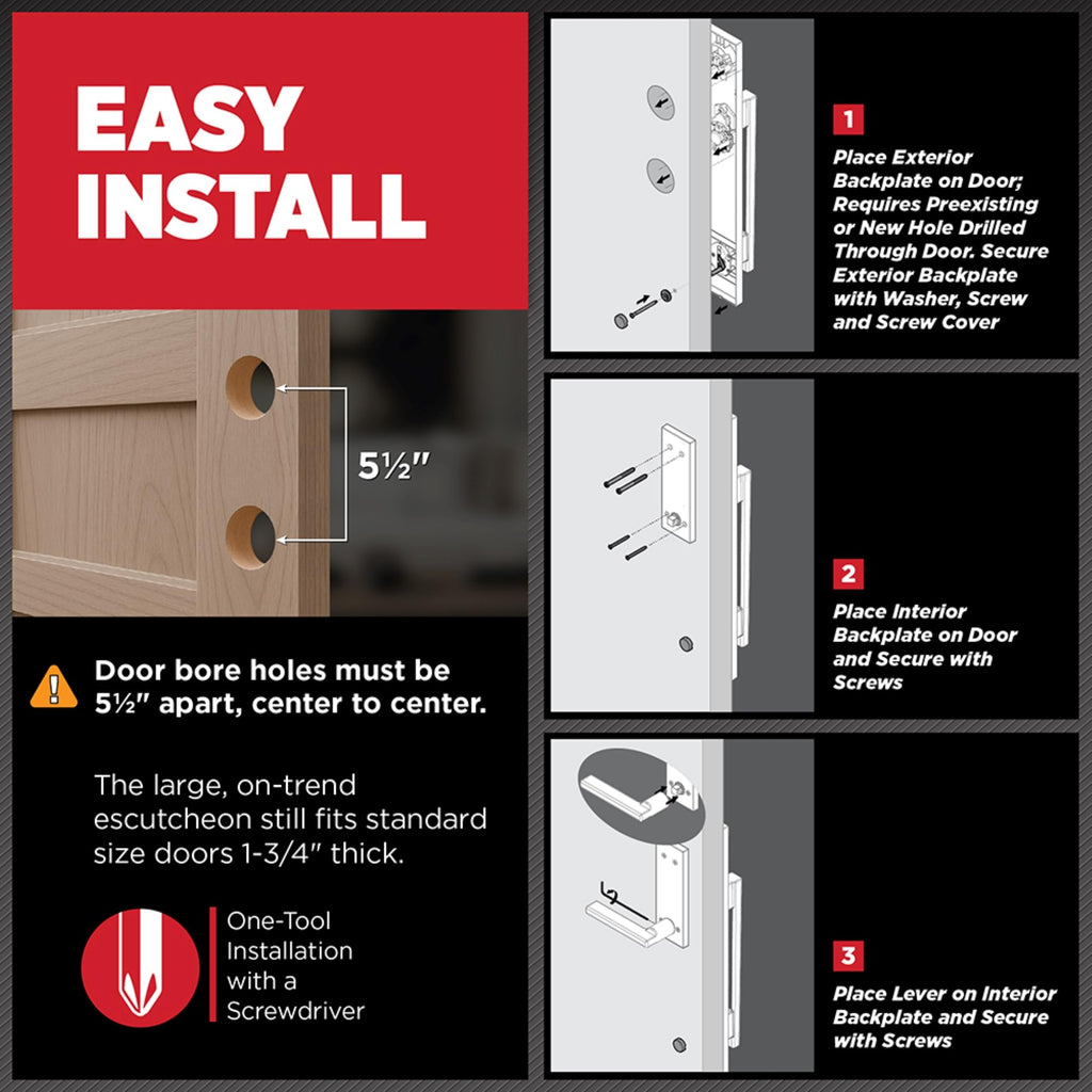 Caerus Front Door Lock & Deadbolt Set, Entry Handleset with Interior Reversible Lever, Polished Chrome, Dummy