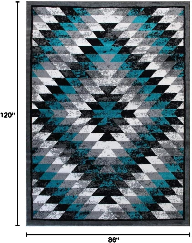 Stephanie Collection Area Rug Southwest Native American Distressed Design 1106 Turquoise Grey White Black (8 Feet X